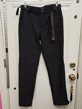 Black Straight-Leg Women's Pants with Utility Belt, Snow, Ski, Winter
